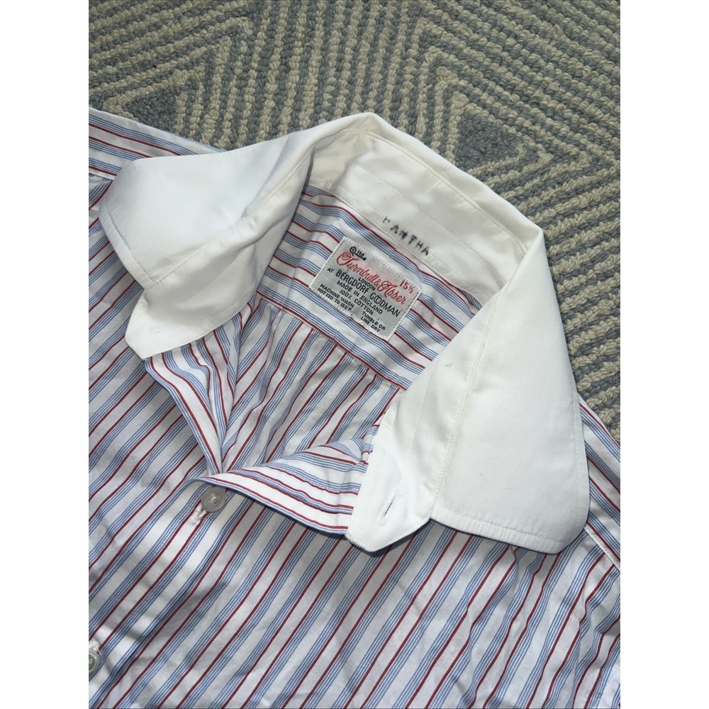 Turnbull & Asser Long Sleeve French Cuff Button Shirt -‎ White/Blue/Red 15.5